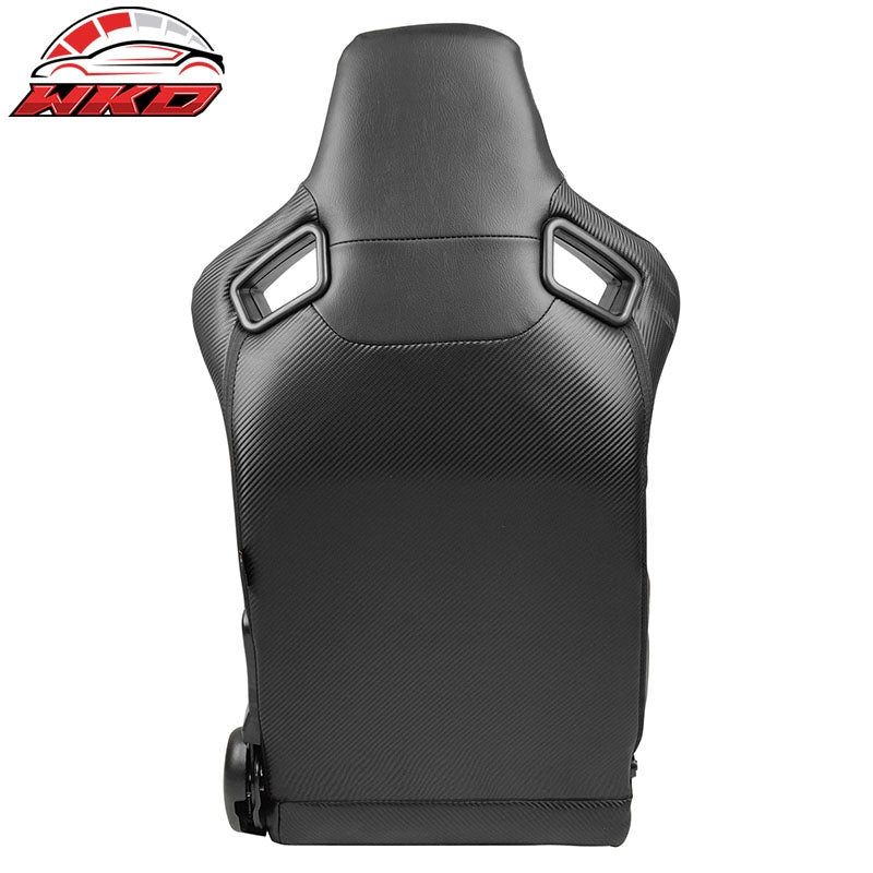 Universal Adjust Racing Seat Dual Slider Left PU Carbon Leather Orange Stitch