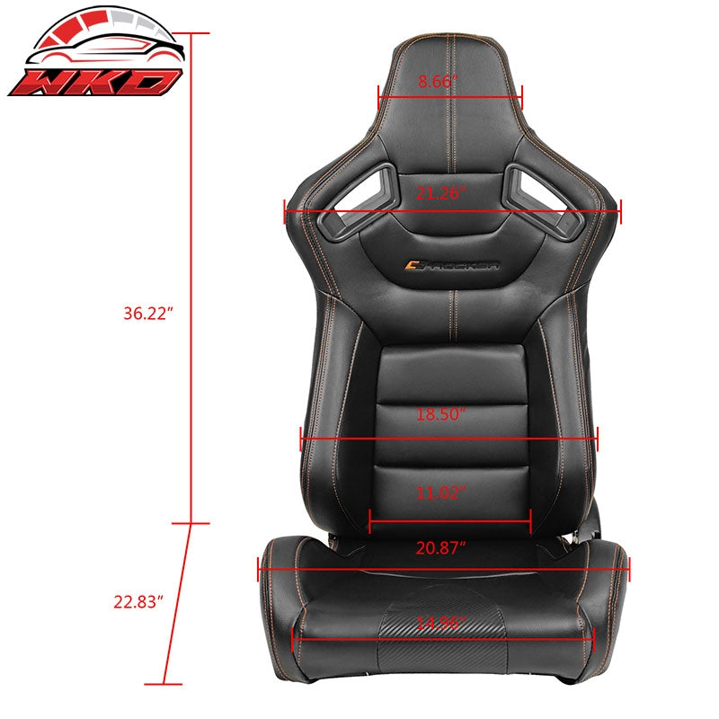 Universal Adjust Racing Seat Dual Slider Left PU Carbon Leather Orange Stitch