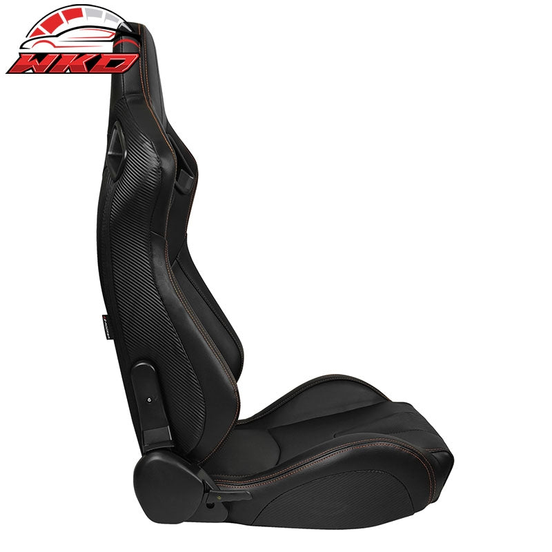 Universal Adjust Racing Seat Dual Slider Right PU Carbon Leather Orange Stitch
