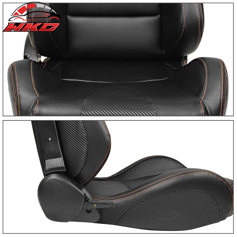 Universal Adjust Racing Seat Dual Slider Right PU Carbon Leather Orange Stitch