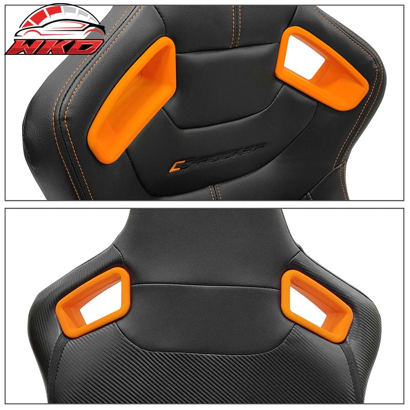 Universal 2 Adjust Racing Seat Dual Slider PU Carbon Leather Orange Bezel Stitch