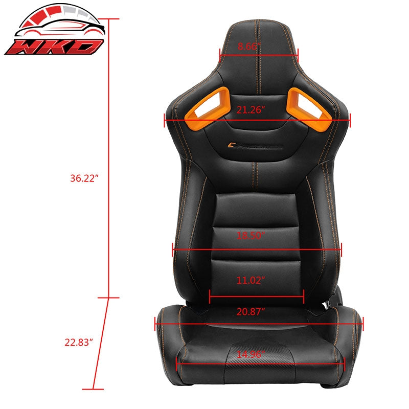 Universal 2 Adjust Racing Seat Dual Slider PU Carbon Leather Orange Bezel Stitch