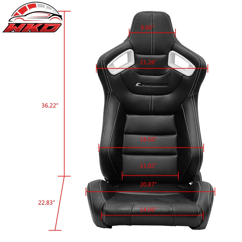 Universal x2 Adjust Racing Seat Dual Slider PU Carbon White Bezel Stitch