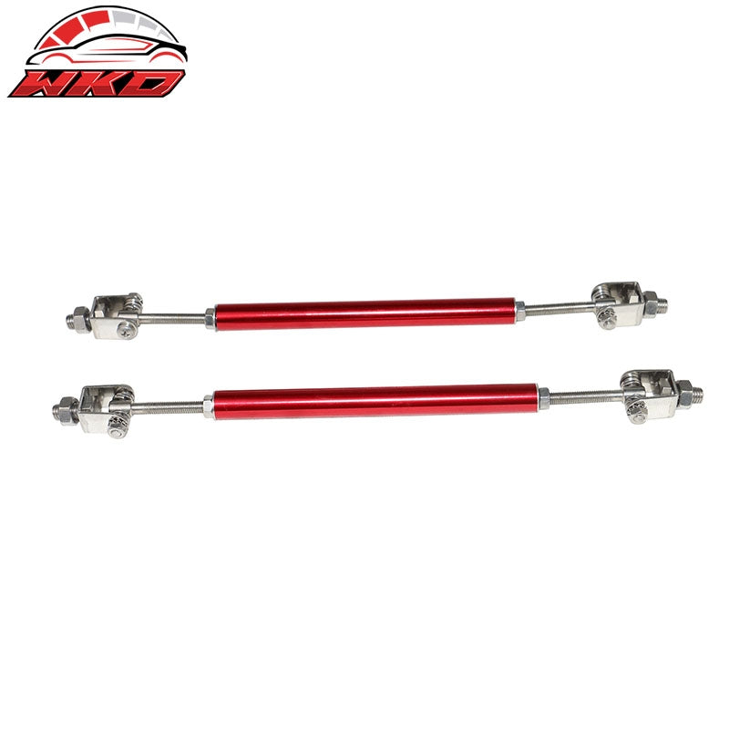 Universal 62"-66" Adjustable A Style Gloss Black Front Bumper Lip + Strut Rods