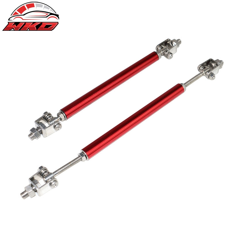 Universal 62"-66" Adjustable A Style Gloss Black Front Bumper Lip + Strut Rods