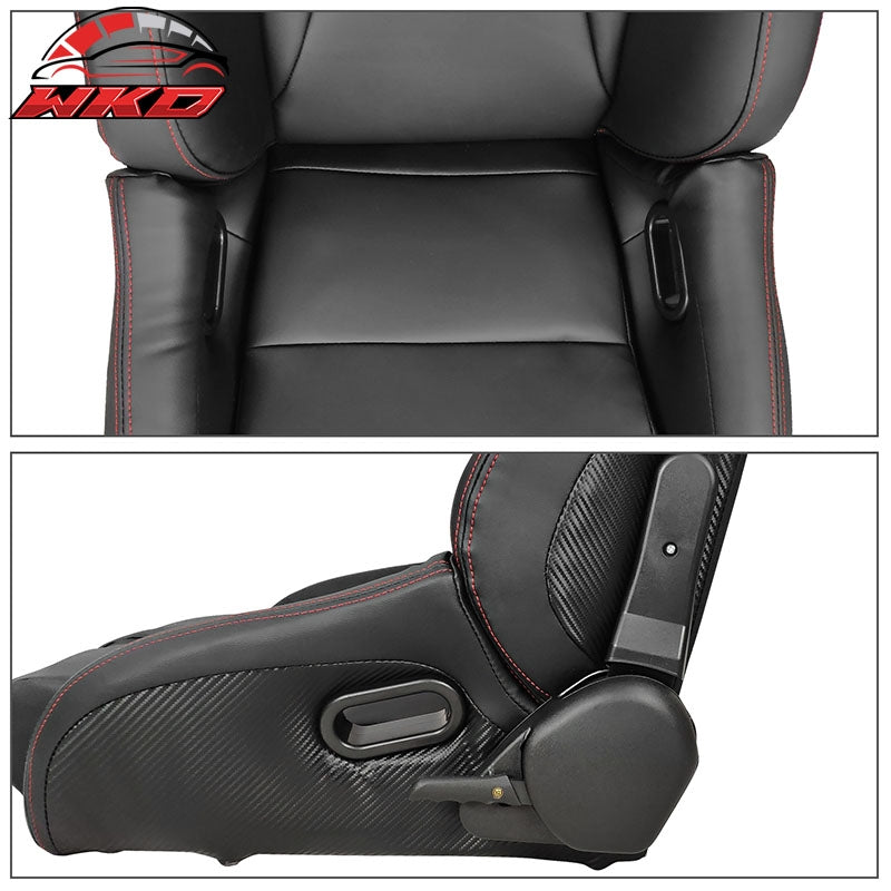 Universal Reclinable Bucket Racing Seat Left Side Dual Sliders Black PU Leather