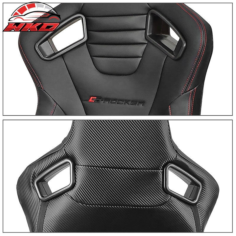 Universal Reclinable Bucket Racing Seat Left Side Dual Sliders Black PU Leather