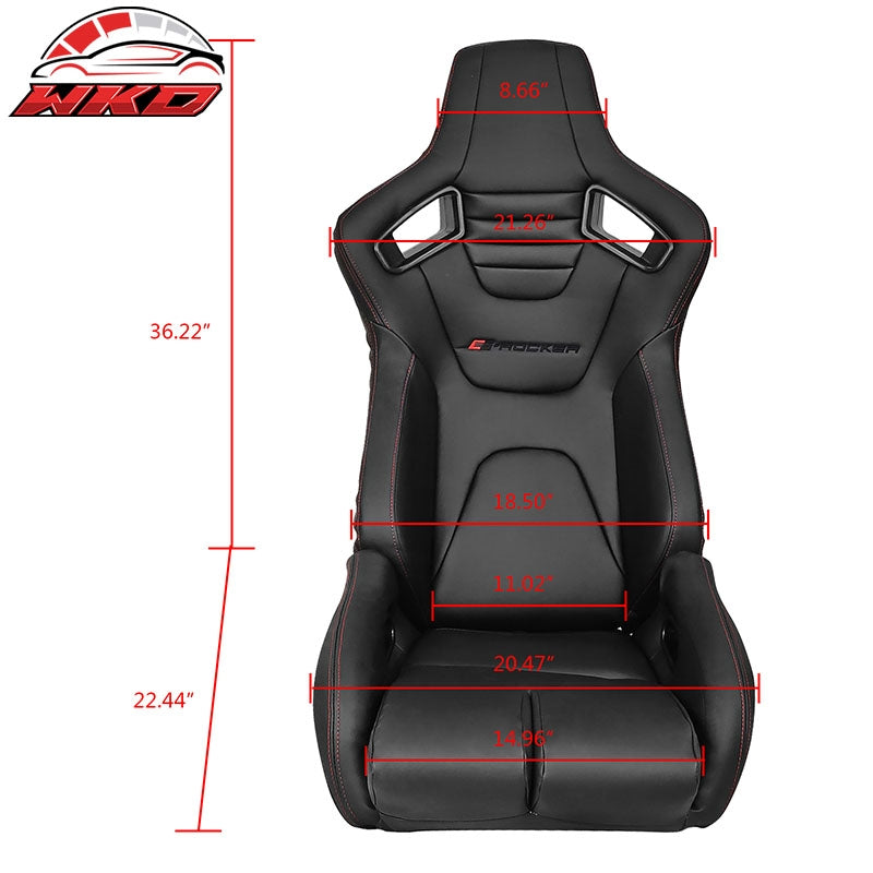 Universal Reclinable Bucket Racing Seat Left Side Dual Sliders Black PU Leather
