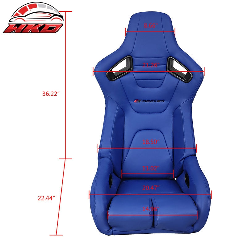 Universal Reclinable Bucket Racing Seat Left Side Dual Sliders Blue PU Leather