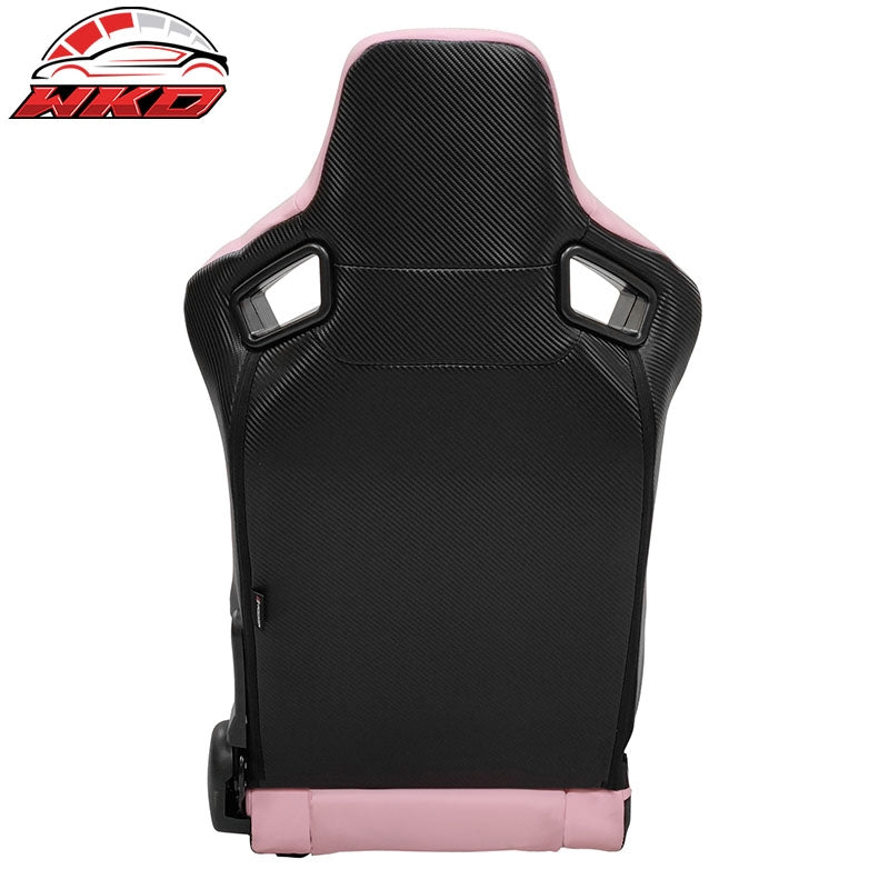 Universal Reclinable Bucket Racing Seat Left Side Dual Sliders Pink PU Leather