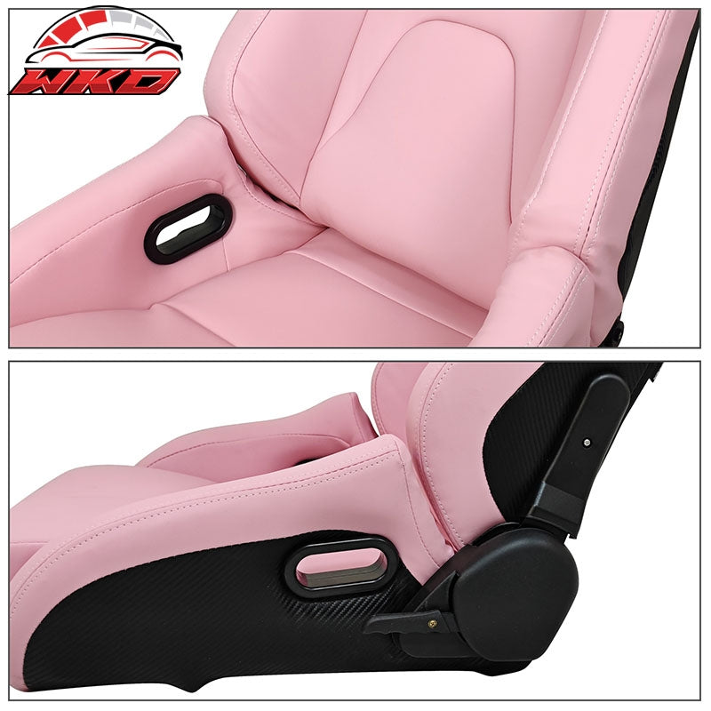 Universal Reclinable Bucket Racing Seat Left Side Dual Sliders Pink PU Leather