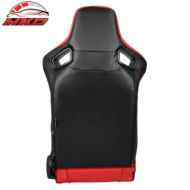 Universal Reclinable Bucket Racing Seat Left Side Dual Sliders Red PU Leather