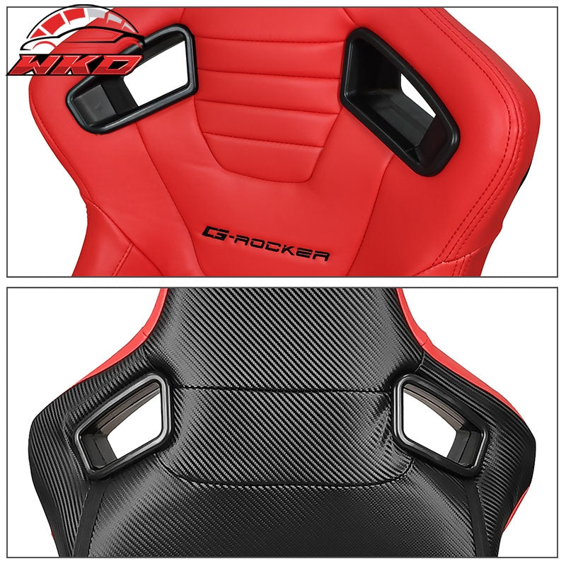 Universal Reclinable Bucket Racing Seat Left Side Dual Sliders Red PU Leather