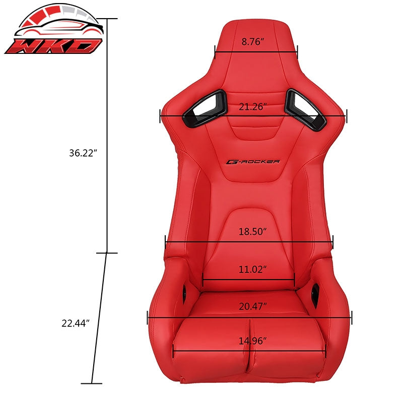 Universal Reclinable Bucket Racing Seat Left Side Dual Sliders Red PU Leather