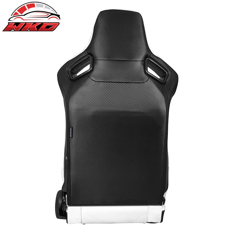 Universal Reclinable Bucket Racing Seats Left Side Dual Sliders White PU Leather