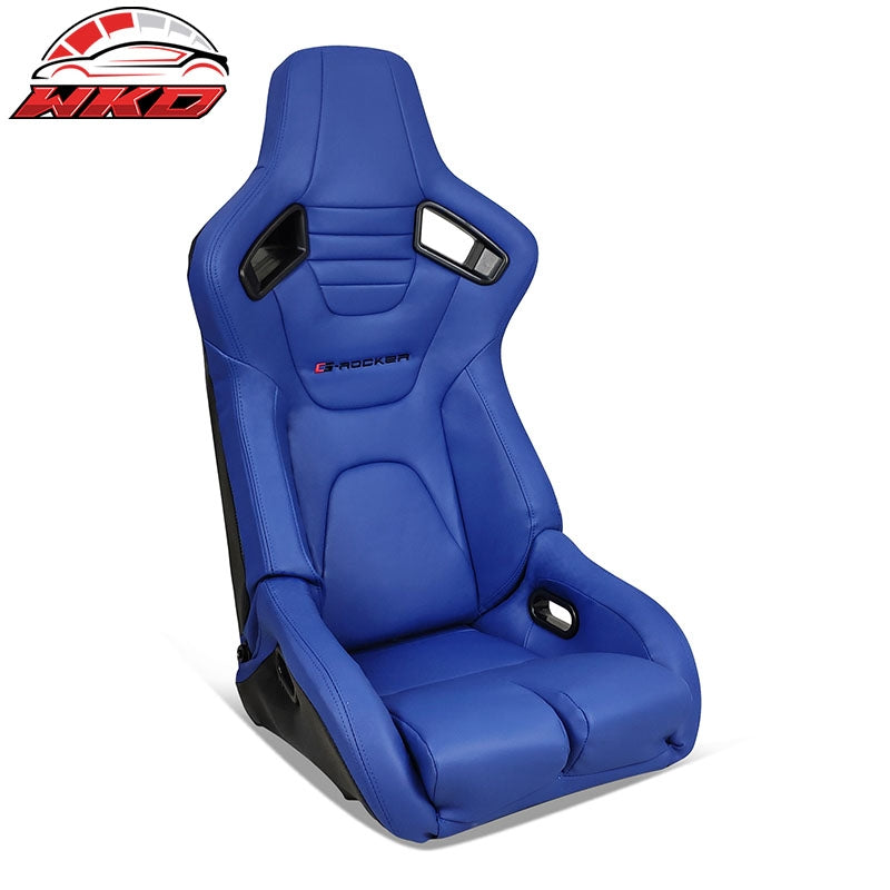 Wholesale Universal Reclinable Bucket Racing Seat Right Side Dual Sliders Blue PU Leather