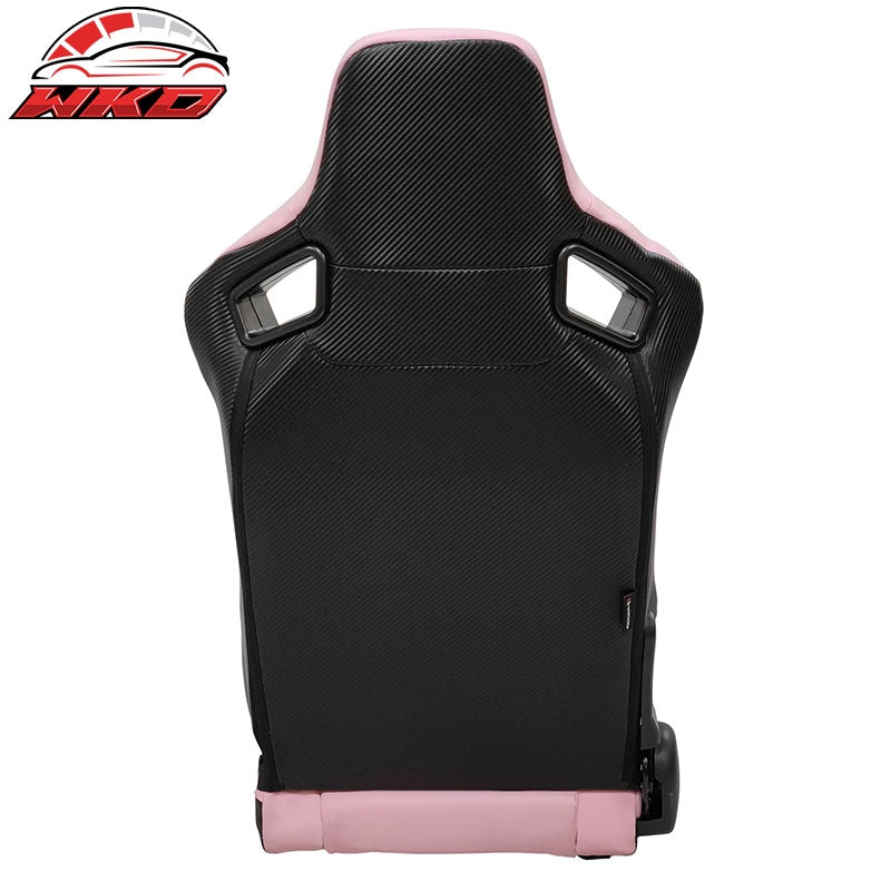 Universal Reclinable Bucket Racing Seat Right Side Dual Sliders Pink PU Leather