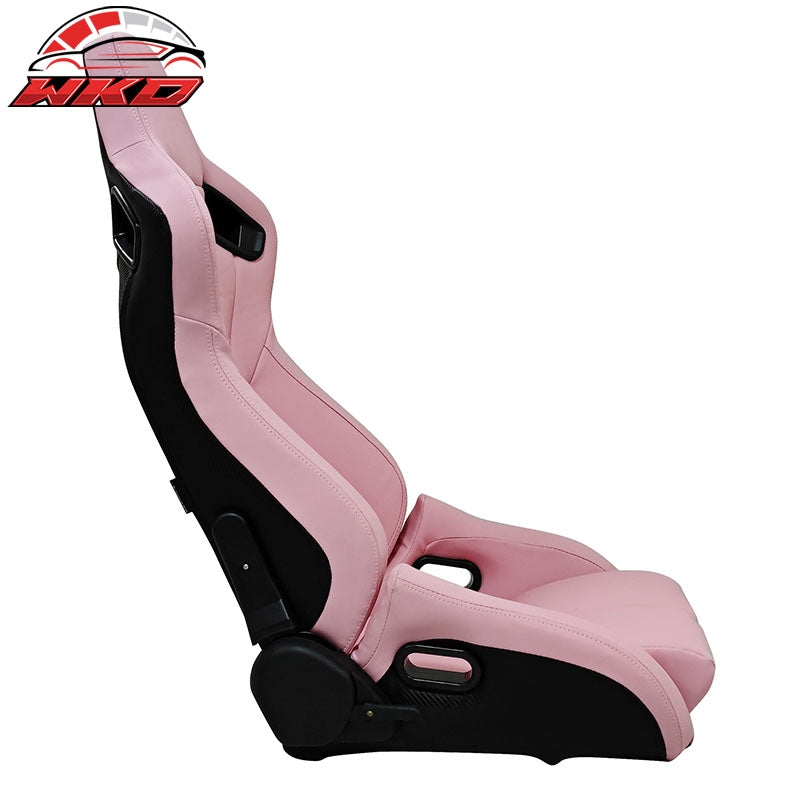 Universal Reclinable Bucket Racing Seat Right Side Dual Sliders Pink PU Leather