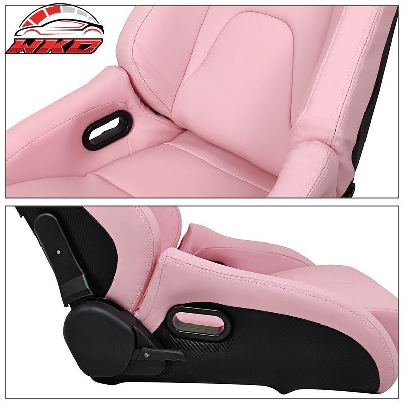 Universal Reclinable Bucket Racing Seat Right Side Dual Sliders Pink PU Leather