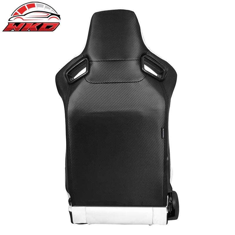 Universal Reclinable Bucket Racing Seat Right Side Dual Sliders White PU Leather