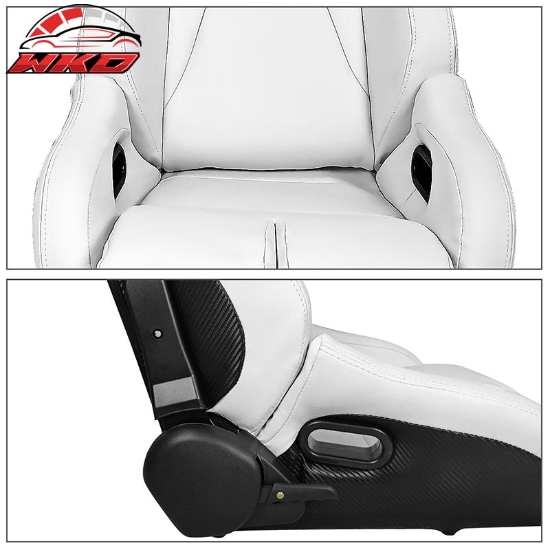Universal Reclinable Bucket Racing Seat Right Side Dual Sliders White PU Leather