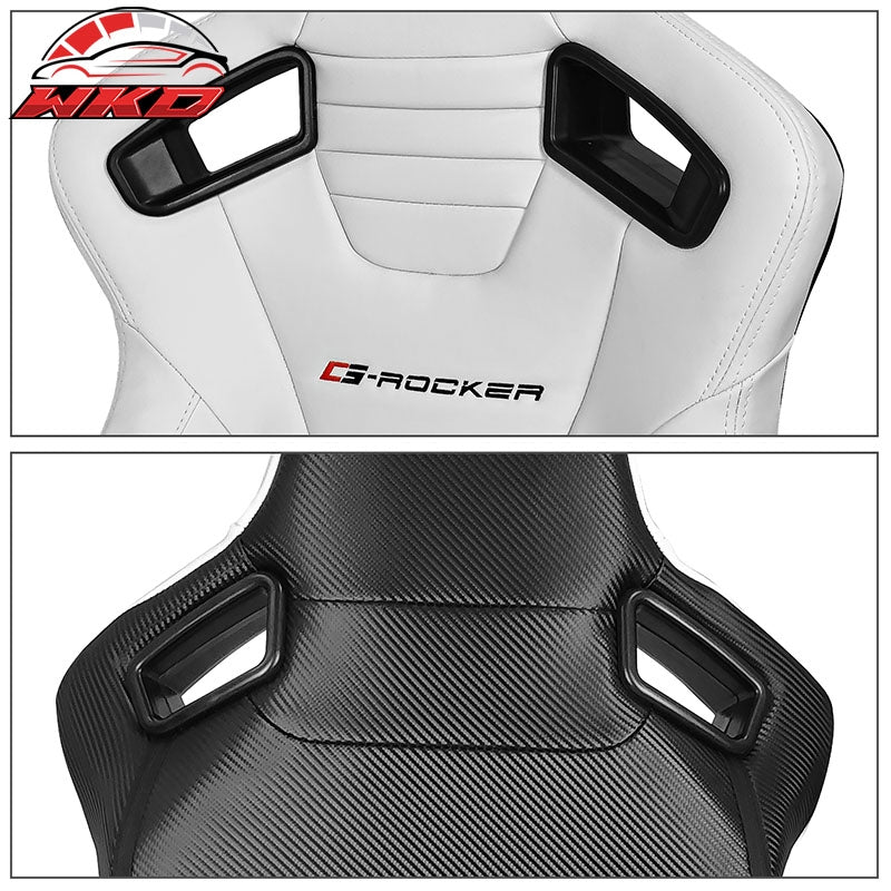 Universal Reclinable Bucket Racing Seat Right Side Dual Sliders White PU Leather