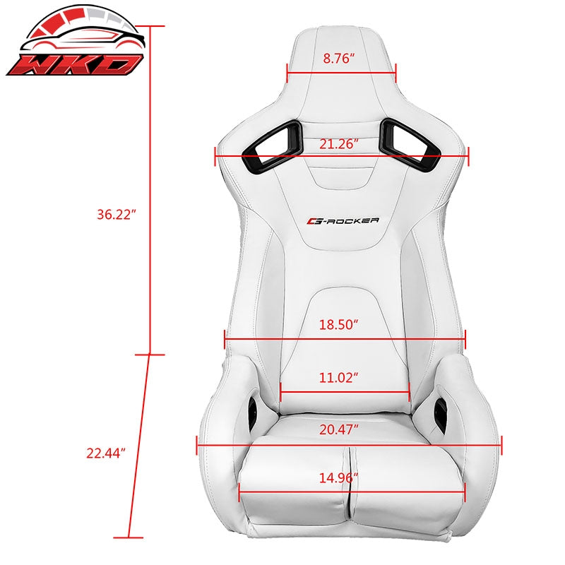 Universal Reclinable Bucket Racing Seat Right Side Dual Sliders White PU Leather