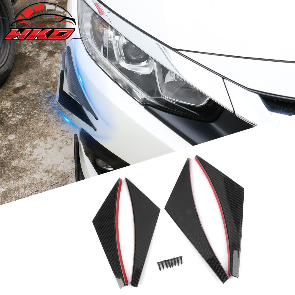 Universal Front Bumper Lip Canards Splitters Fin 4Pc V2 Style - Carbon Fiber