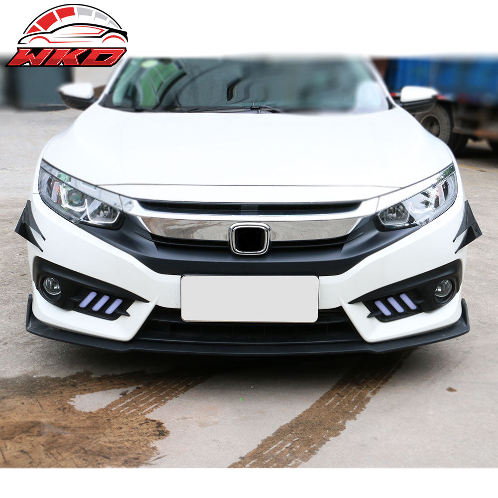 Universal Front Bumper Lip Canards Splitters Fin 4Pc V2 Style - Carbon Fiber