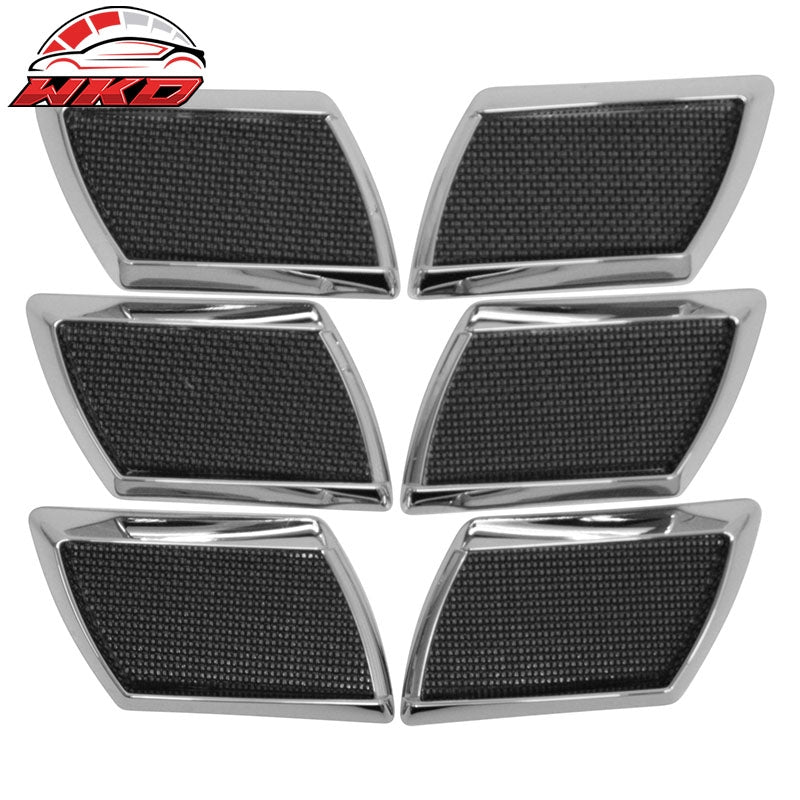 Universal RH LH Front Side Fender Port Hole Bezels W/Chrome Frame Black Mesh 6PC