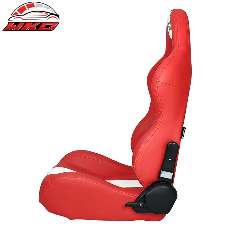 Reclinable Racing Seat Dual Slider Left Red Leather White Stripe