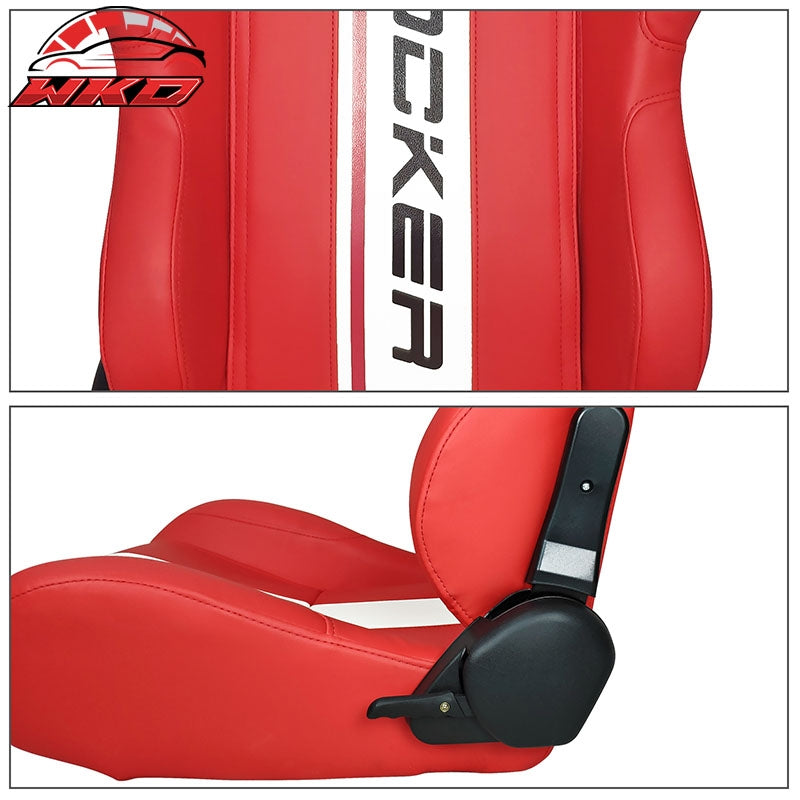 Reclinable Racing Seat Dual Slider Left Red Leather White Stripe