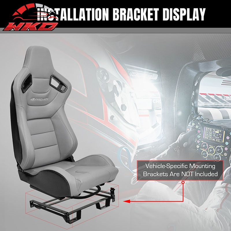 Universal Reclinable Racing Seat Dual Slider Left Grey PU & Carbon Leather Back