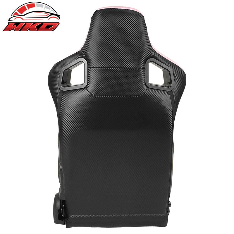 Reclinable Racing Seat + Dual Slider Left Pink PU Carbon Leather