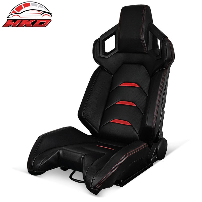 Wholesale Universal Reclinable Racing Seats Left Side Dual Sliders Black + Red PU Leather