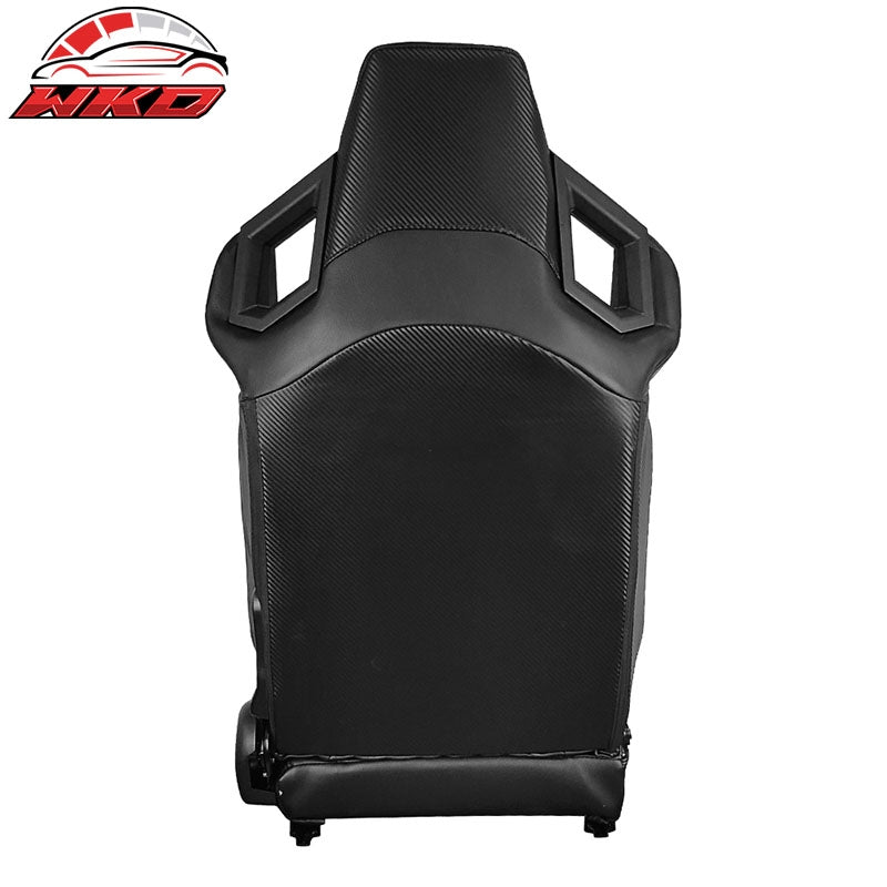 Universal Reclinable Racing Seats Left Side Dual Sliders Black + Red PU Leather