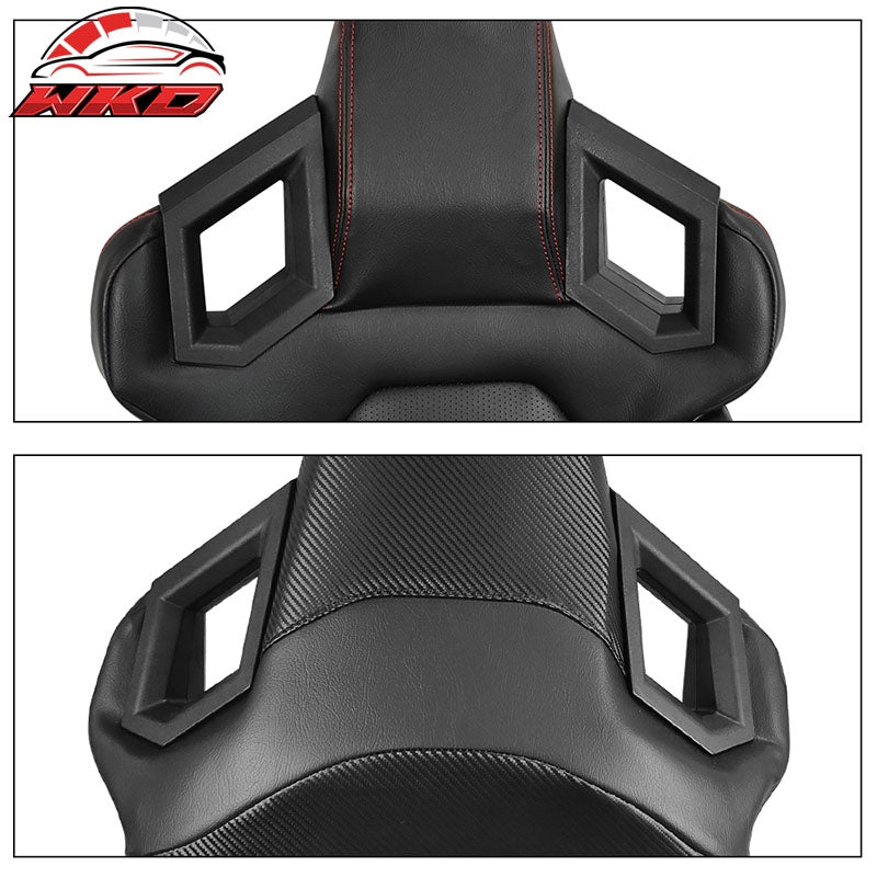 Universal Reclinable Racing Seats Left Side Dual Sliders Black + Red PU Leather