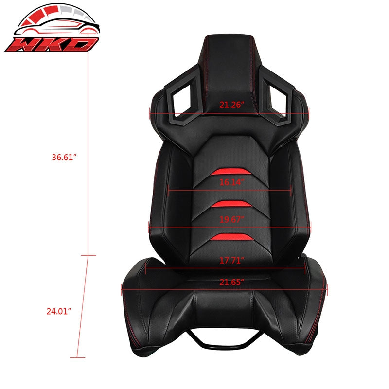 Universal Reclinable Racing Seats Left Side Dual Sliders Black + Red PU Leather