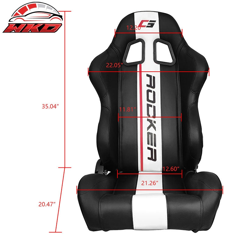 Universal Reclinable Racing Seat Dual Slider Right Black PU Leather White Stripe