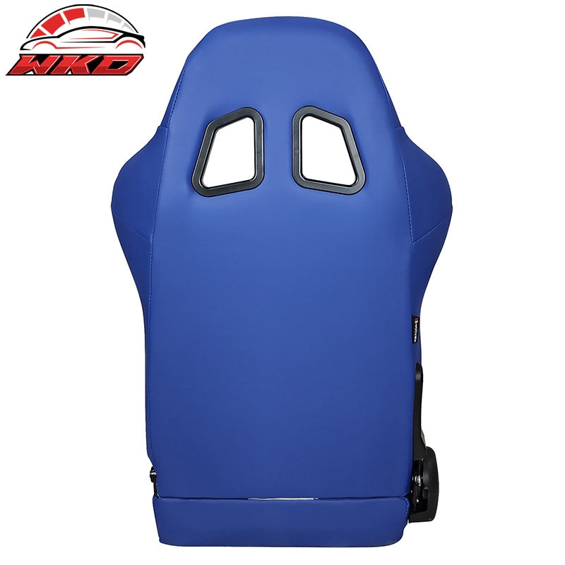 Universal Reclinable Racing Seat Dual Slider Right Blue PU Leather White Stripe