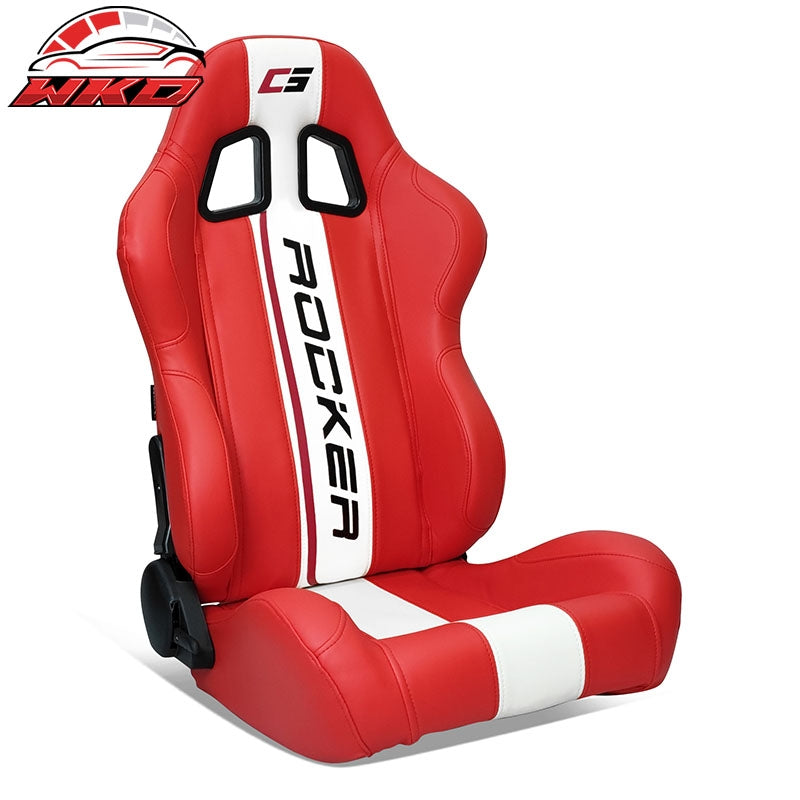 Wholesale Universal Reclinable Racing Seat Dual Slider Right Red PU Leather White Stripe
