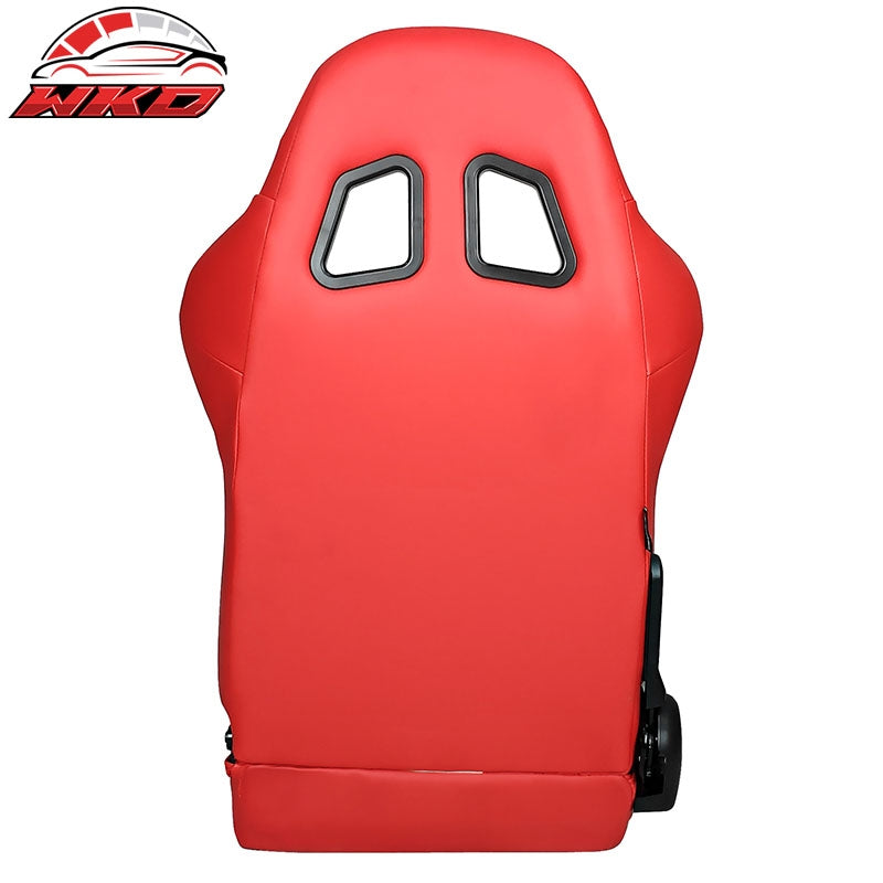 Universal Reclinable Racing Seat Dual Slider Right Red PU Leather White Stripe
