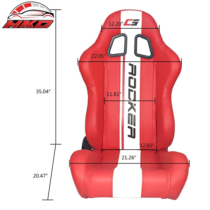 Universal Reclinable Racing Seat Dual Slider Right Red PU Leather White Stripe