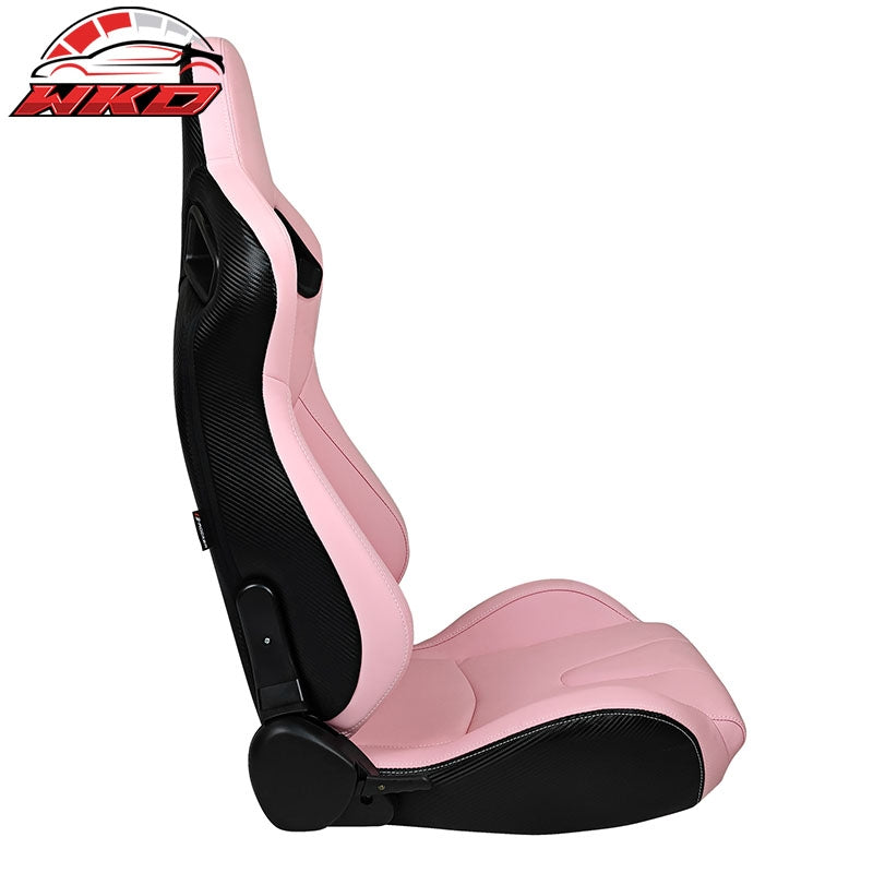 Reclinable Racing Seat Dual Slider Right Pink PU Carbon Leather