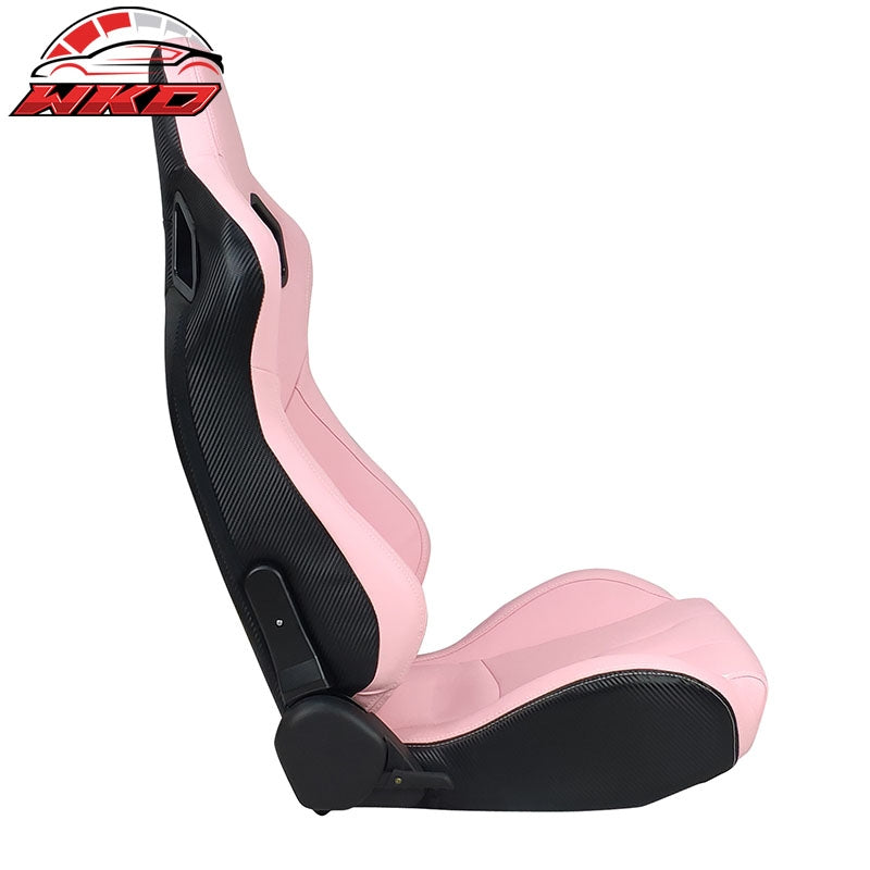 Reclinable Racing Seat Dual Slider Right Pink PU Carbon Leather