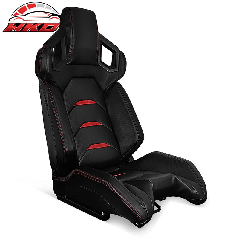 Wholesale Universal Reclinable Racing Seat Right Side Dual Sliders Black + Red PU Leather