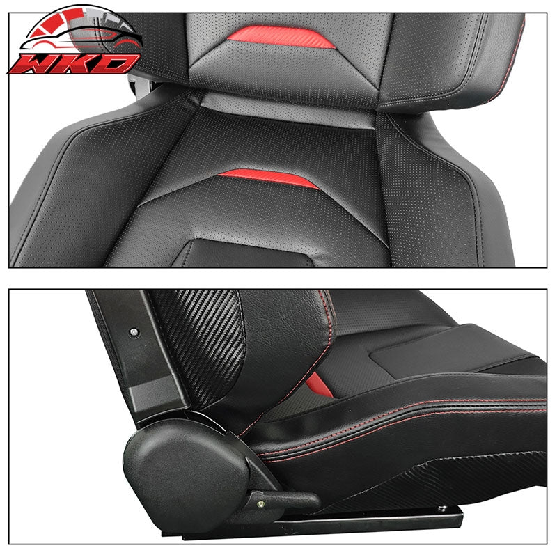 Universal Reclinable Racing Seat Right Side Dual Sliders Black + Red PU Leather