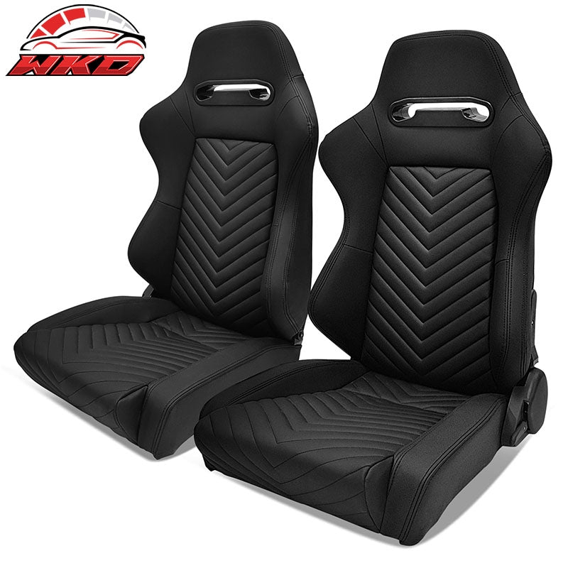 Wholesale Universal Pair Reclinable Big Style Racing Seat + Dual Slider Black PU Leather