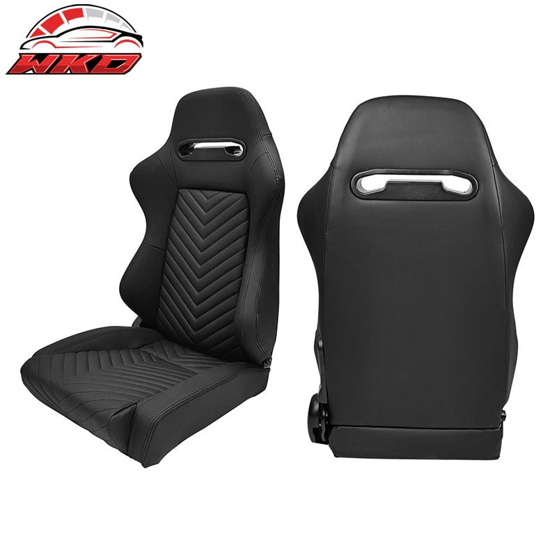 Universal Pair Reclinable Big Style Racing Seat + Dual Slider Black PU Leather