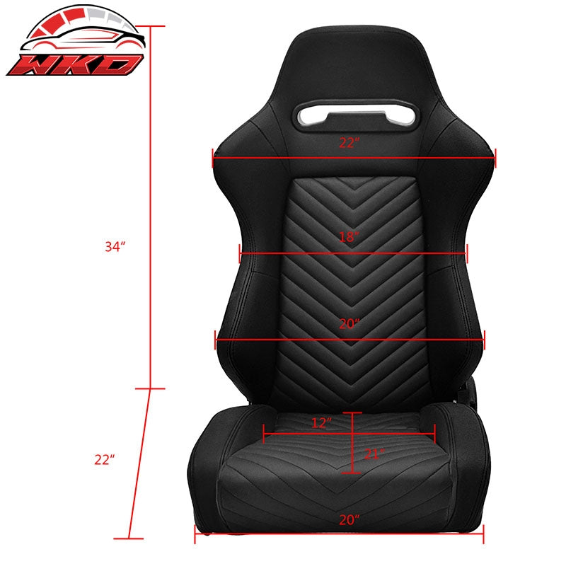Universal Pair Reclinable Big Style Racing Seat + Dual Slider Black PU Leather